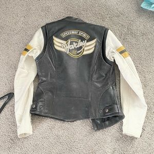 Harley Davidson Women SPEEDWAY SPIRIT Leather Jacket S Distressed White Racing